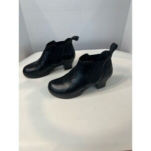 Swedish Hasbeens Toffel Women's Black Leather Clog Ankle Boots Size 38 US 7.5